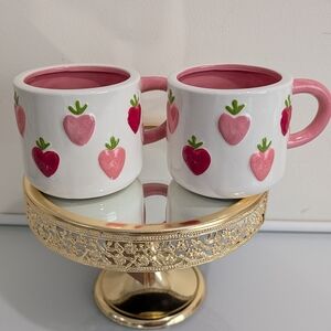 Strawberry Design Ceramic Mugs - Pink and White
